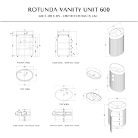 Rotunda Fluted Vanity Unit & Carrara Marble Basin 600mm Smoked Oak